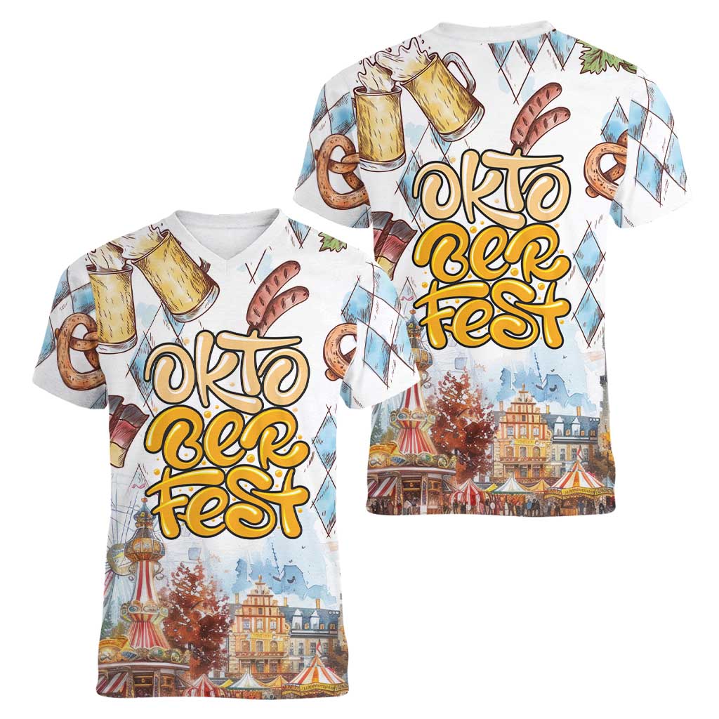 German Oktoberfest Beer Women V-Neck T-Shirt Heritage Beer Riesenrad Joy - Wonder Print Shop