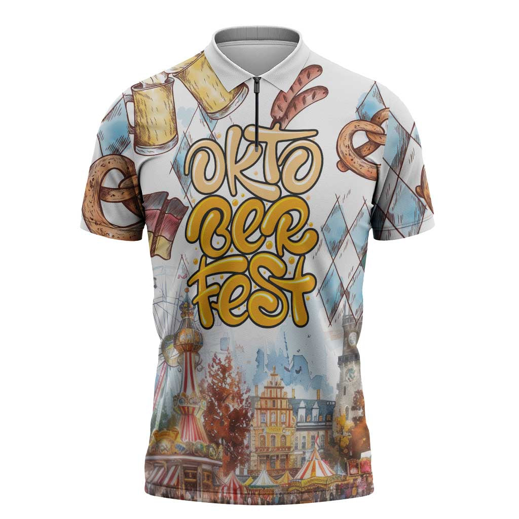 German Oktoberfest Beer Zipper Polo Shirt Heritage Beer Riesenrad Joy - Wonder Print Shop