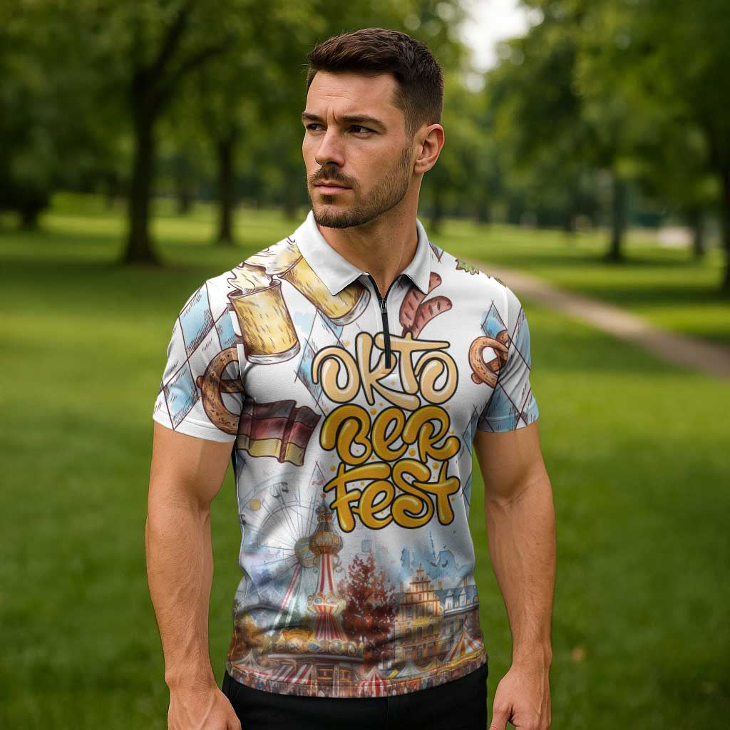 German Oktoberfest Beer Zipper Polo Shirt Heritage Beer Riesenrad Joy - Wonder Print Shop