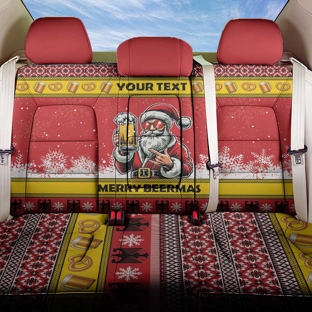 Personalized Germany Christmas Back Car Seat Cover Santa Claus Merry Beermas - Wonder Print Shop