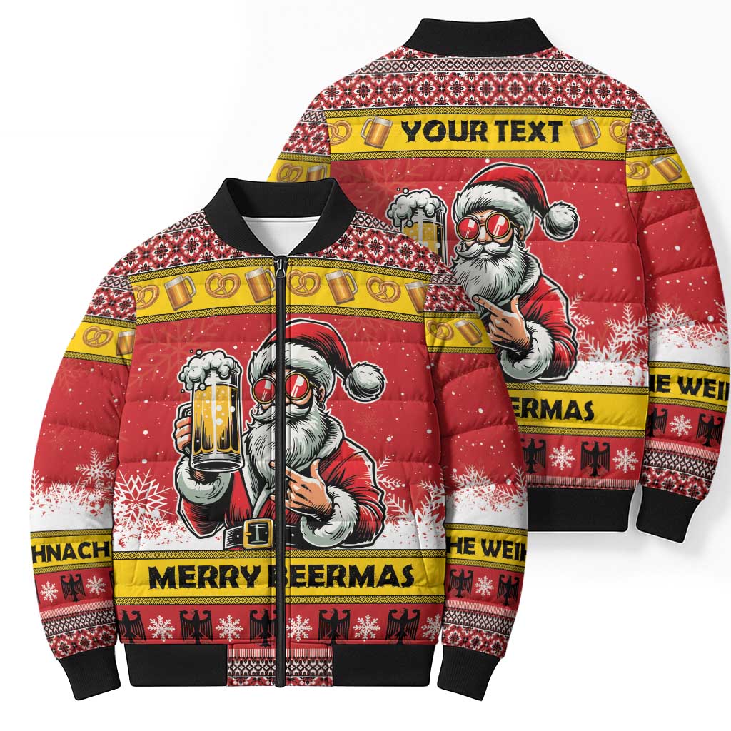Personalized Germany Christmas Bomber Puffer Jacket Santa Claus Merry Beermas - Wonder Print Shop