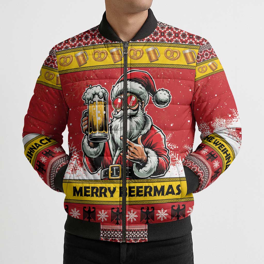 Personalized Germany Christmas Bomber Puffer Jacket Santa Claus Merry Beermas - Wonder Print Shop