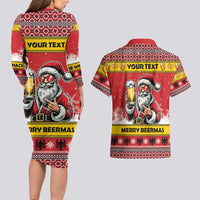 Personalized Germany Christmas Couples Matching Long Sleeve Bodycon Dress and Hawaiian Shirt Santa Claus Merry Beermas - Wonder Print Shop