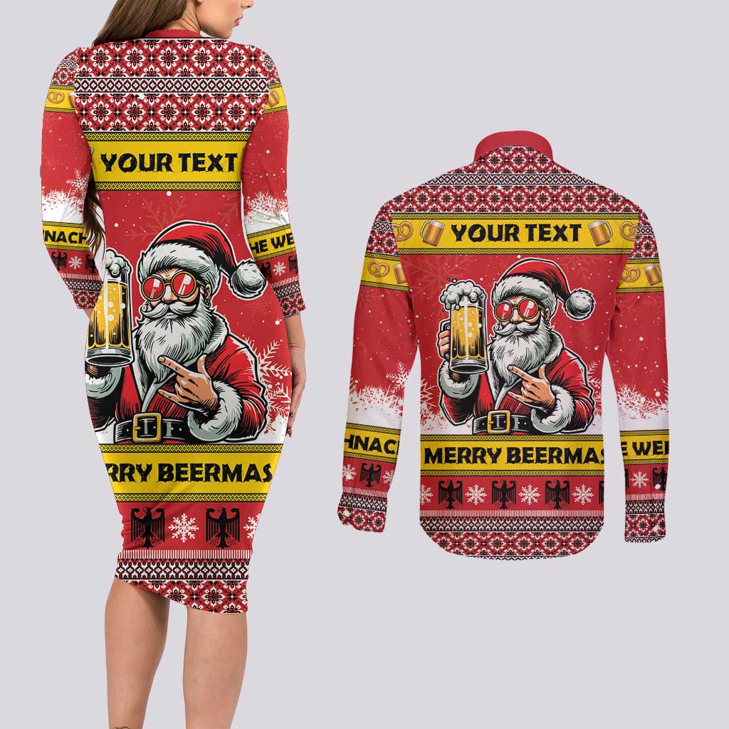 Personalized Germany Christmas Couples Matching Long Sleeve Bodycon Dress and Long Sleeve Button Shirt Santa Claus Merry Beermas - Wonder Print Shop