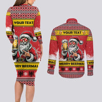 Personalized Germany Christmas Couples Matching Long Sleeve Bodycon Dress and Long Sleeve Button Shirt Santa Claus Merry Beermas - Wonder Print Shop