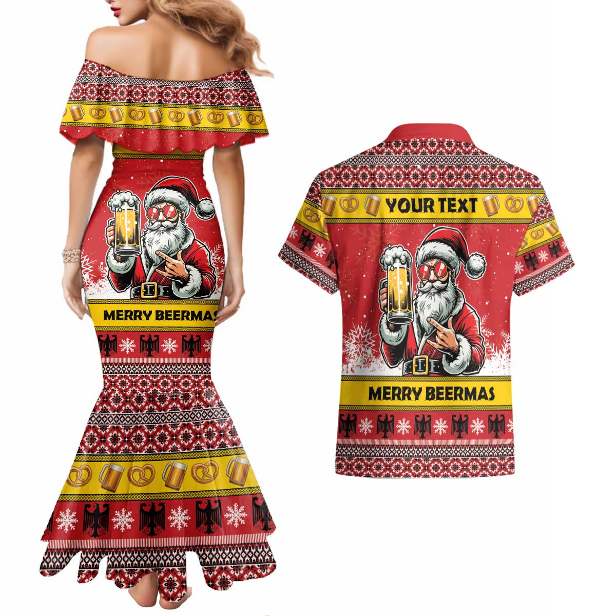 Personalized Germany Christmas Couples Matching Mermaid Dress and Hawaiian Shirt Santa Claus Merry Beermas - Wonder Print Shop