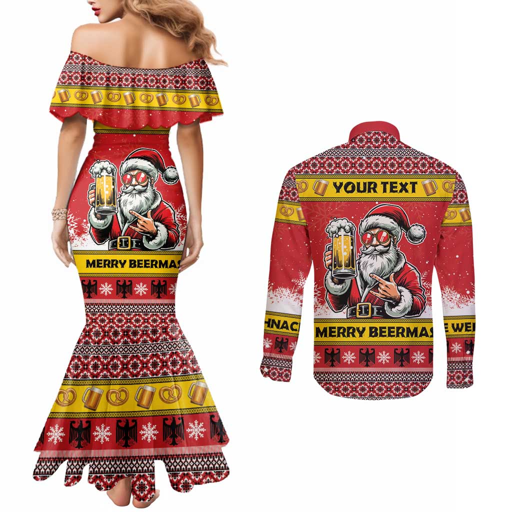 Personalized Germany Christmas Couples Matching Mermaid Dress and Long Sleeve Button Shirt Santa Claus Merry Beermas - Wonder Print Shop