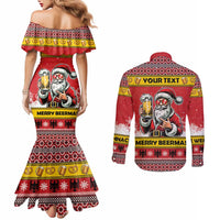 Personalized Germany Christmas Couples Matching Mermaid Dress and Long Sleeve Button Shirt Santa Claus Merry Beermas - Wonder Print Shop