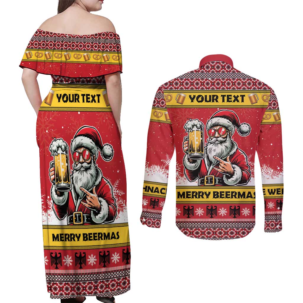 Personalized Germany Christmas Couples Matching Off Shoulder Maxi Dress and Long Sleeve Button Shirt Santa Claus Merry Beermas - Wonder Print Shop