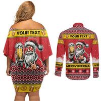 Personalized Germany Christmas Couples Matching Off Shoulder Short Dress and Long Sleeve Button Shirt Santa Claus Merry Beermas - Wonder Print Shop