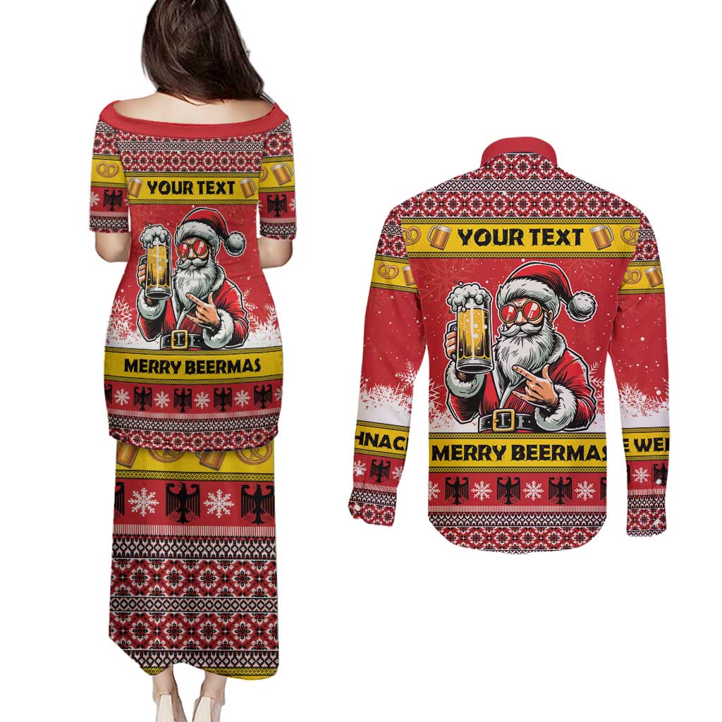 Personalized Germany Christmas Couples Matching Puletasi and Long Sleeve Button Shirt Santa Claus Merry Beermas - Wonder Print Shop