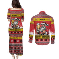 Personalized Germany Christmas Couples Matching Puletasi and Long Sleeve Button Shirt Santa Claus Merry Beermas - Wonder Print Shop