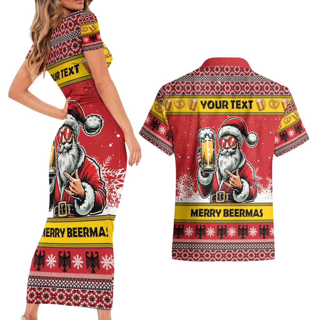 Personalized Germany Christmas Couples Matching Short Sleeve Bodycon Dress and Hawaiian Shirt Santa Claus Merry Beermas - Wonder Print Shop