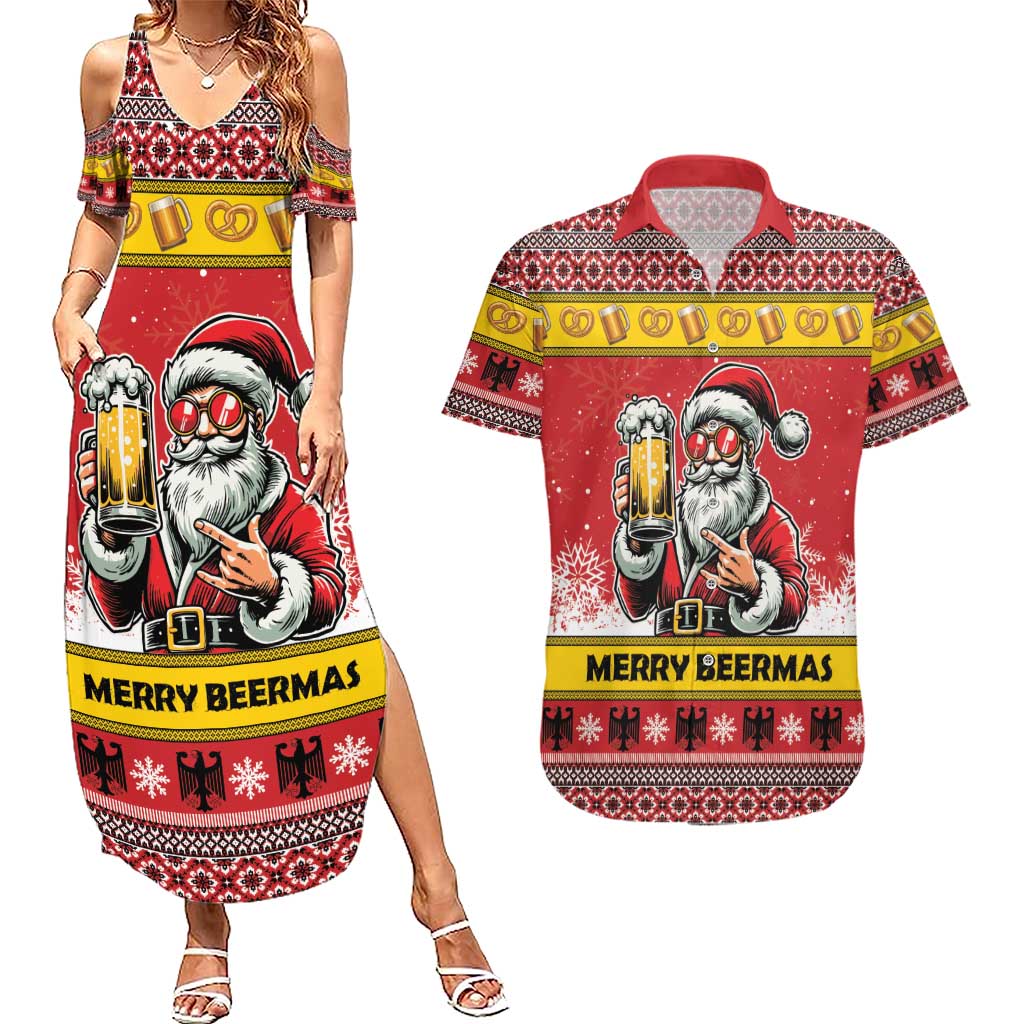 Personalized Germany Christmas Couples Matching Summer Maxi Dress and Hawaiian Shirt Santa Claus Merry Beermas - Wonder Print Shop