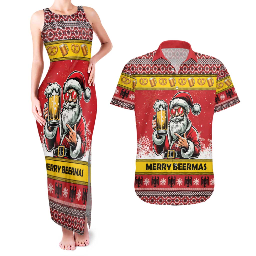 Personalized Germany Christmas Couples Matching Tank Maxi Dress and Hawaiian Shirt Santa Claus Merry Beermas - Wonder Print Shop