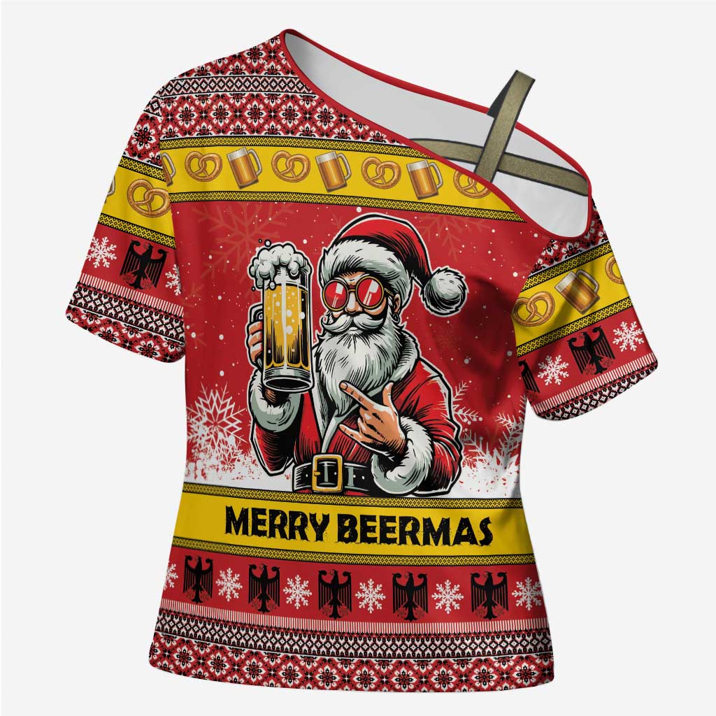 Personalized Germany Christmas Cross Shoulder Shirt Santa Claus Merry Beermas - Wonder Print Shop