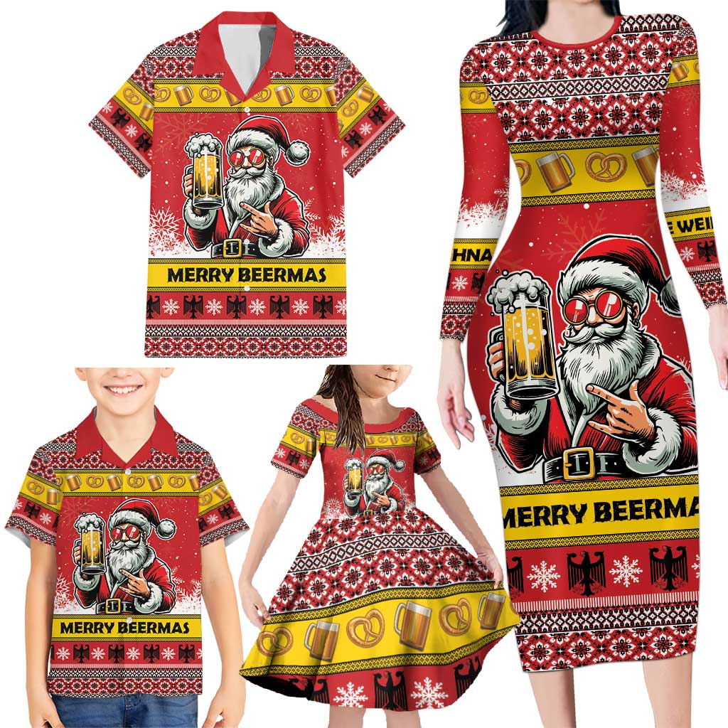 Personalized Germany Christmas Family Matching Long Sleeve Bodycon Dress and Hawaiian Shirt Santa Claus Merry Beermas - Wonder Print Shop