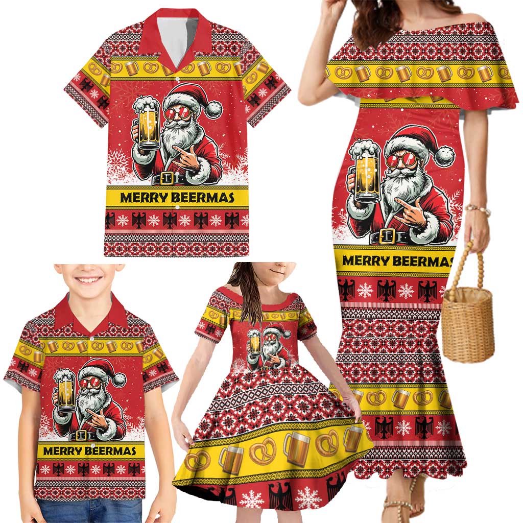 Personalized Germany Christmas Family Matching Mermaid Dress and Hawaiian Shirt Santa Claus Merry Beermas - Wonder Print Shop