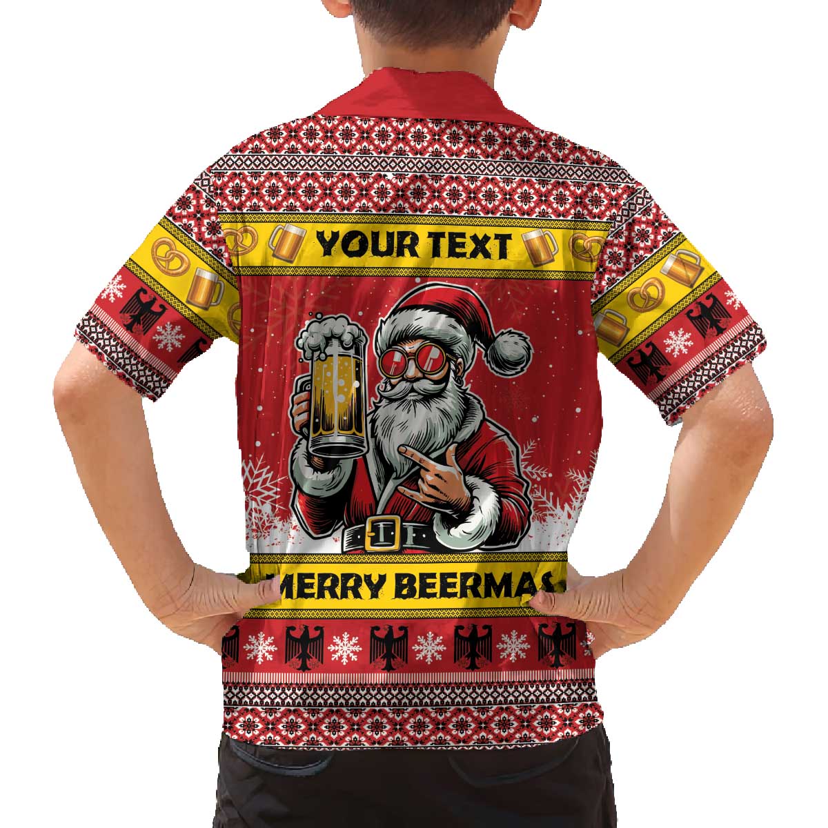Personalized Germany Christmas Family Matching Off The Shoulder Long Sleeve Dress and Hawaiian Shirt Santa Claus Merry Beermas - Wonder Print Shop