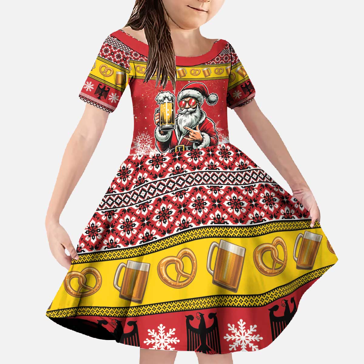Personalized Germany Christmas Family Matching Off The Shoulder Long Sleeve Dress and Hawaiian Shirt Santa Claus Merry Beermas - Wonder Print Shop