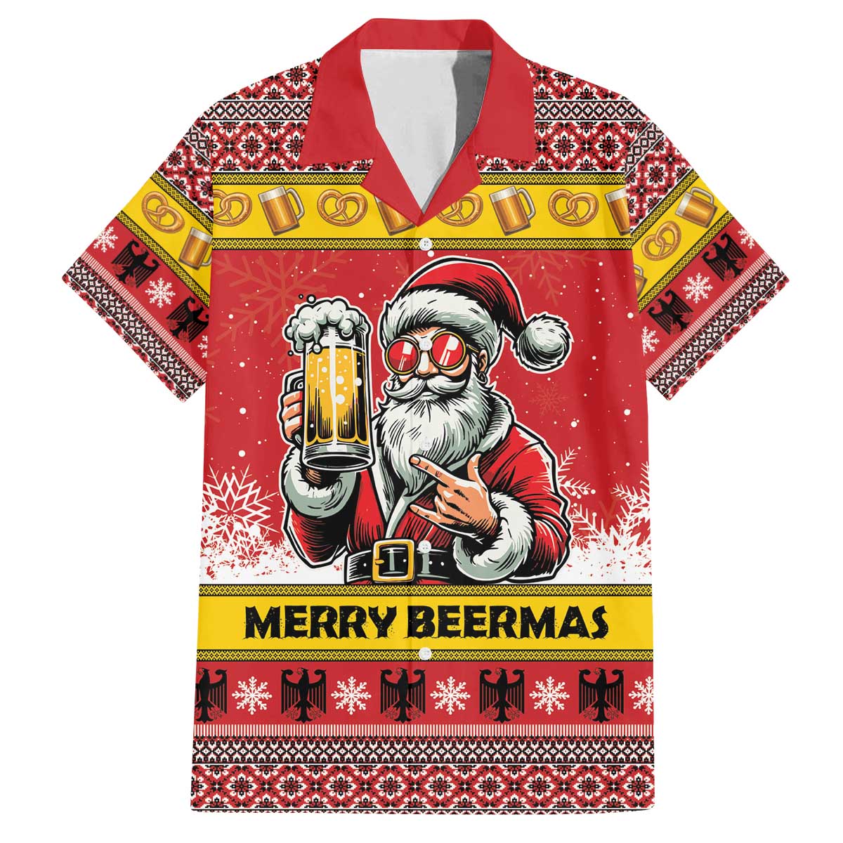 Personalized Germany Christmas Family Matching Off The Shoulder Long Sleeve Dress and Hawaiian Shirt Santa Claus Merry Beermas - Wonder Print Shop