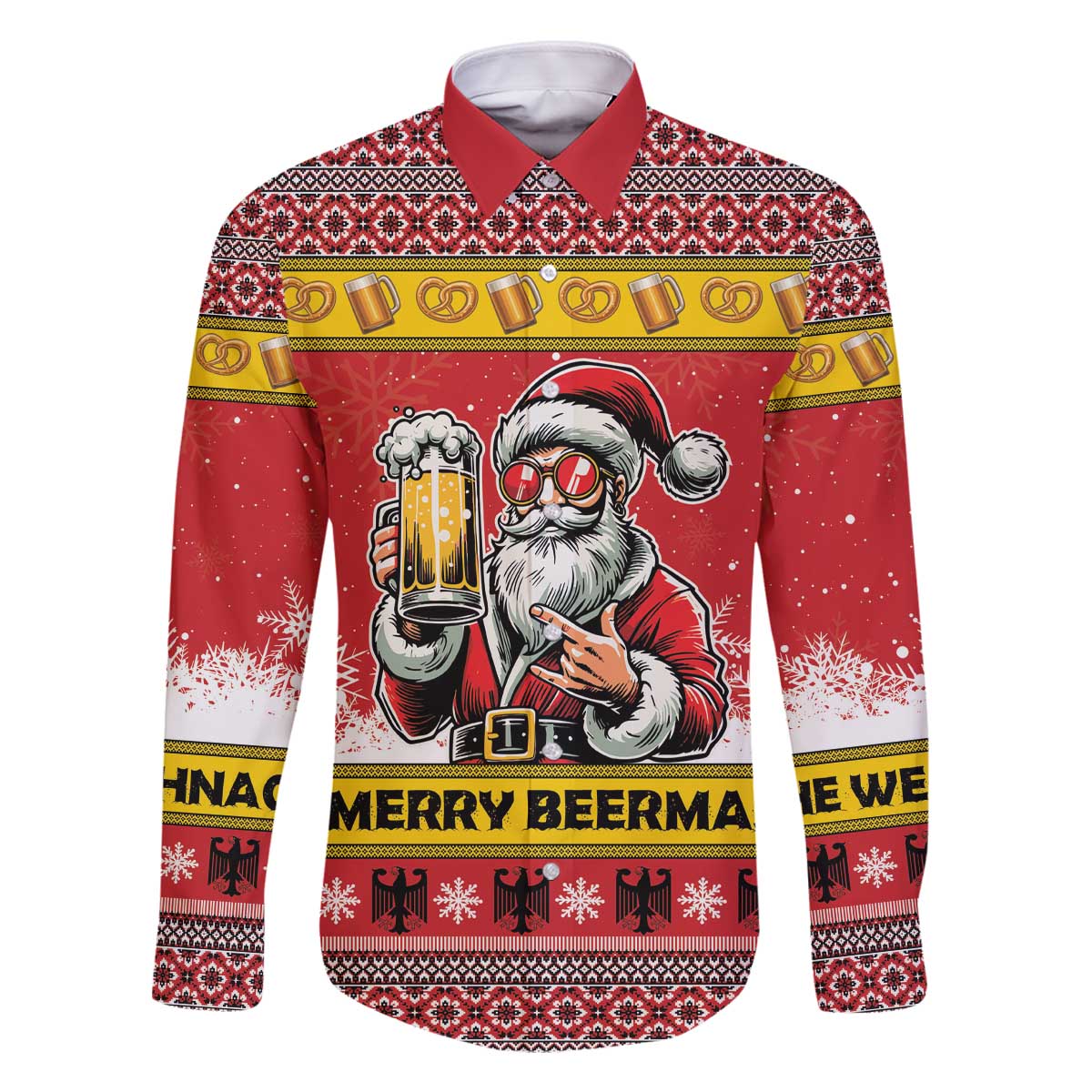 Personalized Germany Christmas Family Matching Off The Shoulder Long Sleeve Dress and Hawaiian Shirt Santa Claus Merry Beermas - Wonder Print Shop