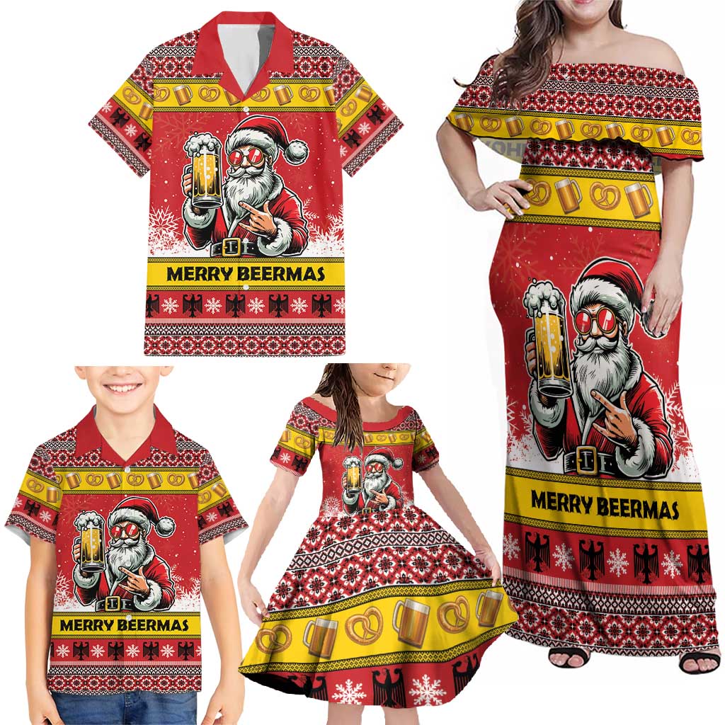 Personalized Germany Christmas Family Matching Off Shoulder Maxi Dress and Hawaiian Shirt Santa Claus Merry Beermas - Wonder Print Shop