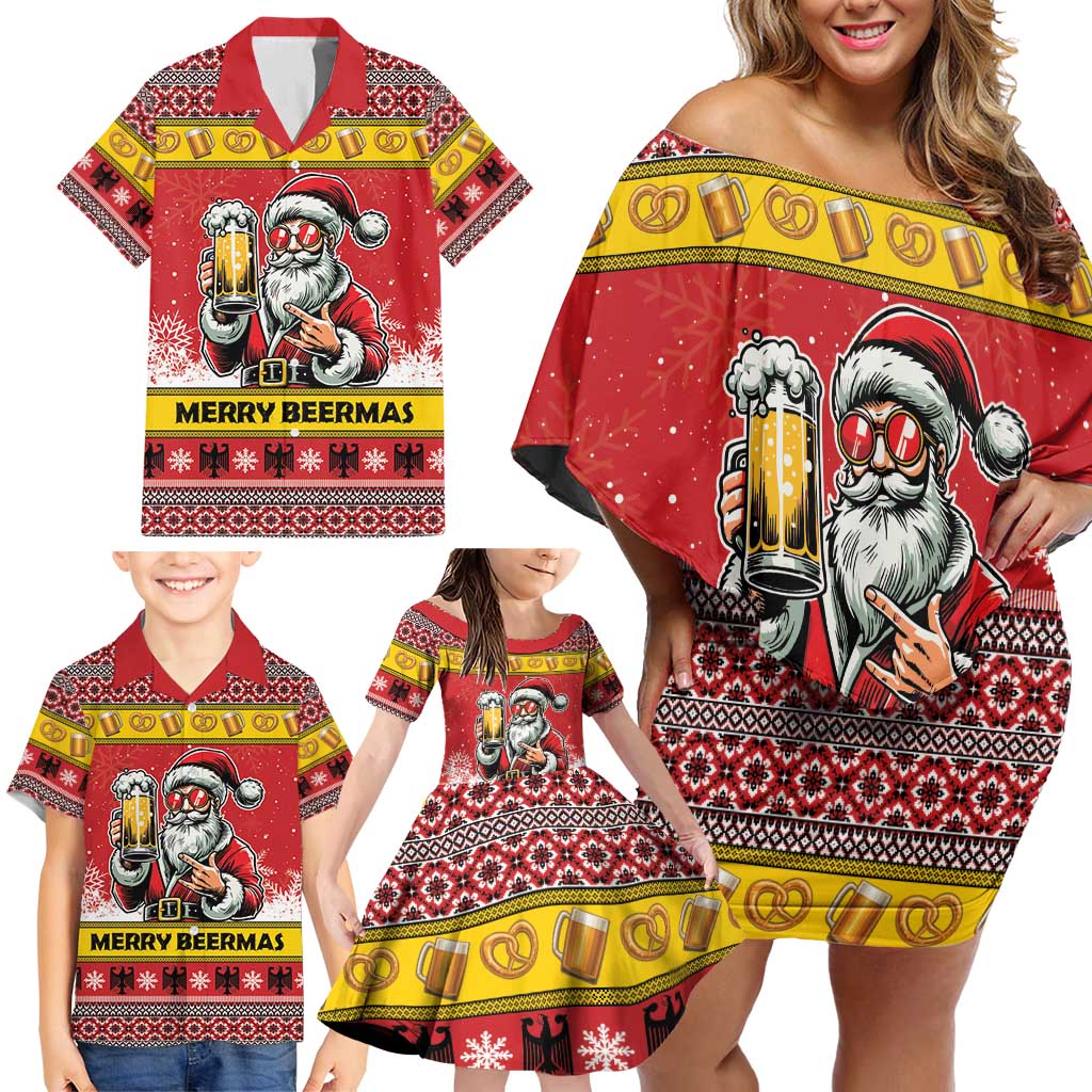 Personalized Germany Christmas Family Matching Off Shoulder Short Dress and Hawaiian Shirt Santa Claus Merry Beermas - Wonder Print Shop