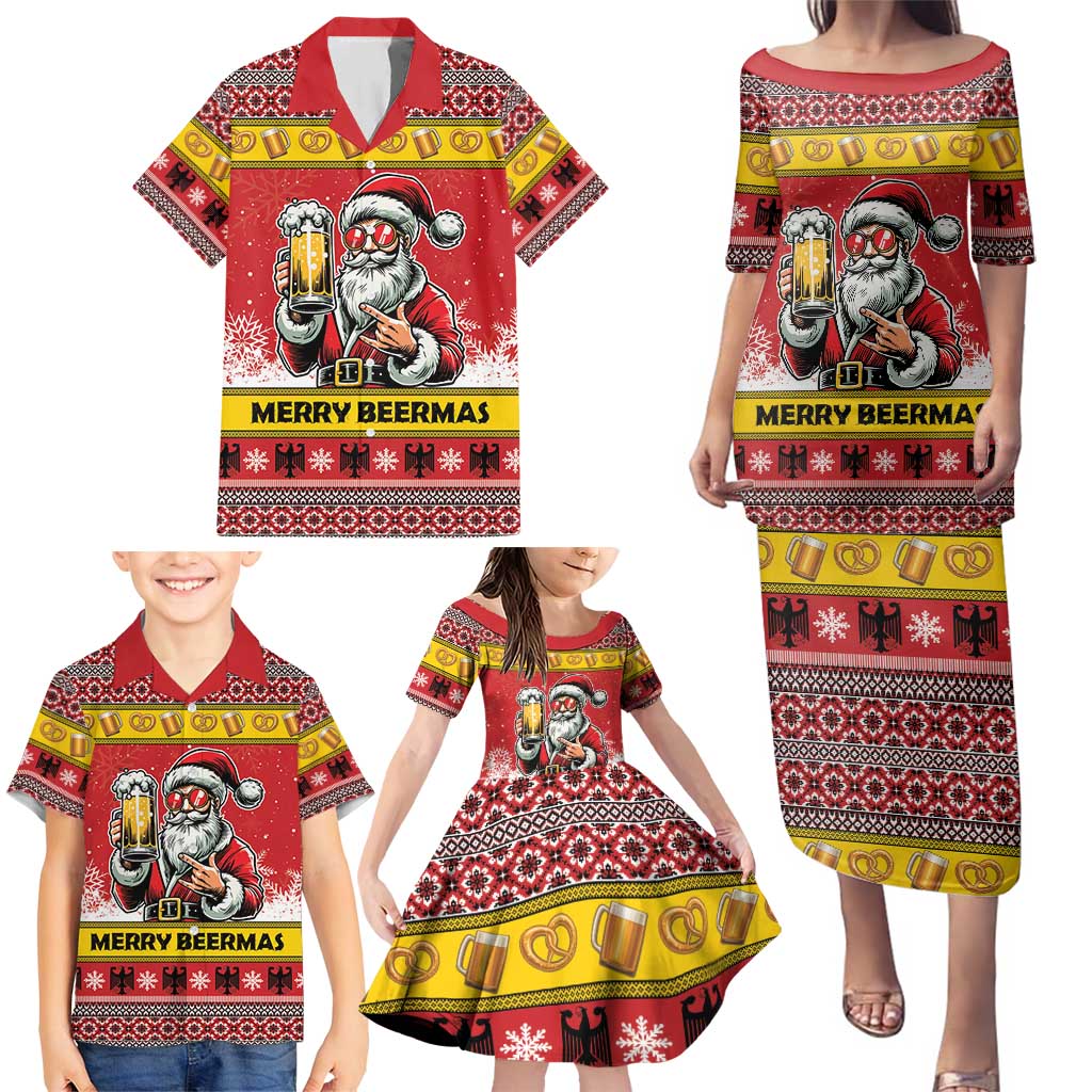 Personalized Germany Christmas Family Matching Puletasi and Hawaiian Shirt Santa Claus Merry Beermas - Wonder Print Shop