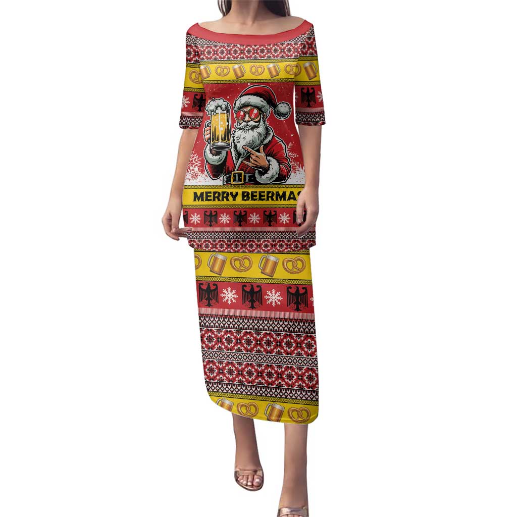Personalized Germany Christmas Family Matching Puletasi and Hawaiian Shirt Santa Claus Merry Beermas - Wonder Print Shop