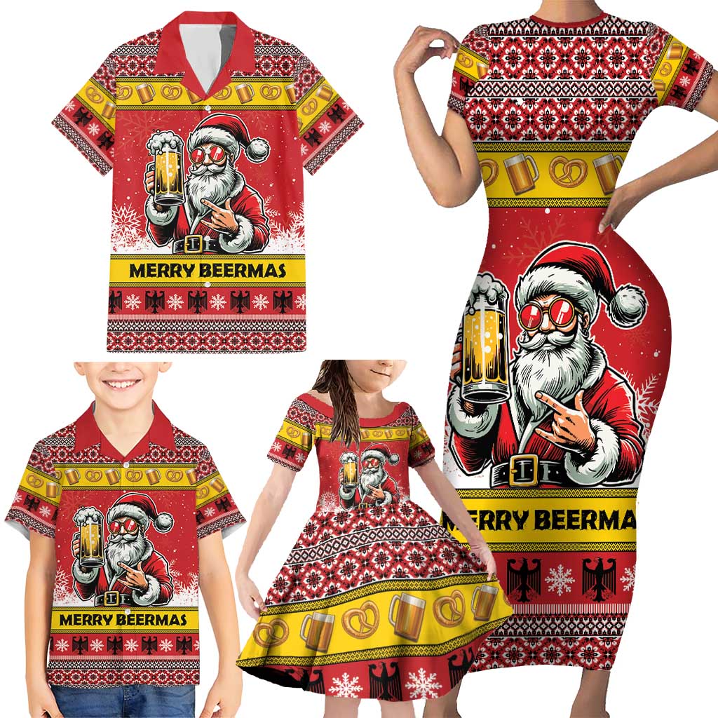 Personalized Germany Christmas Family Matching Short Sleeve Bodycon Dress and Hawaiian Shirt Santa Claus Merry Beermas - Wonder Print Shop