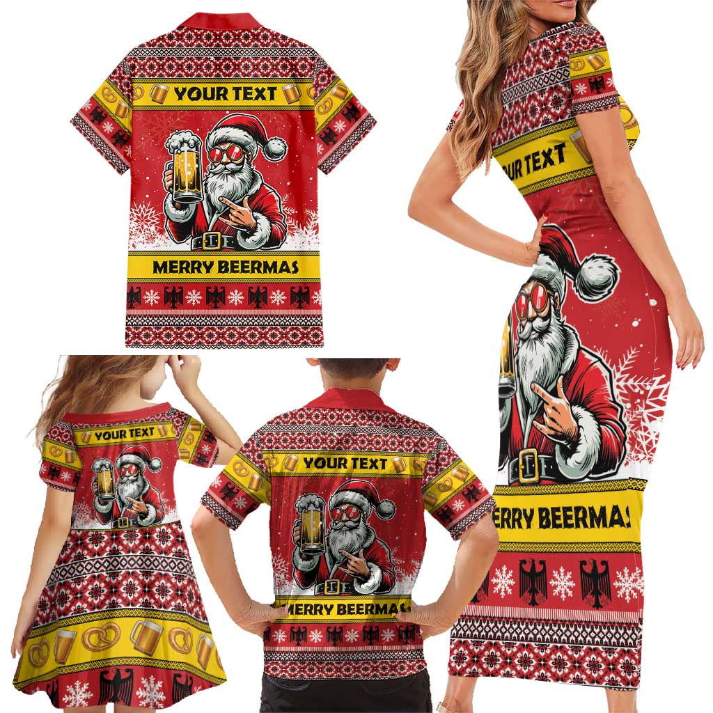 Personalized Germany Christmas Family Matching Short Sleeve Bodycon Dress and Hawaiian Shirt Santa Claus Merry Beermas - Wonder Print Shop