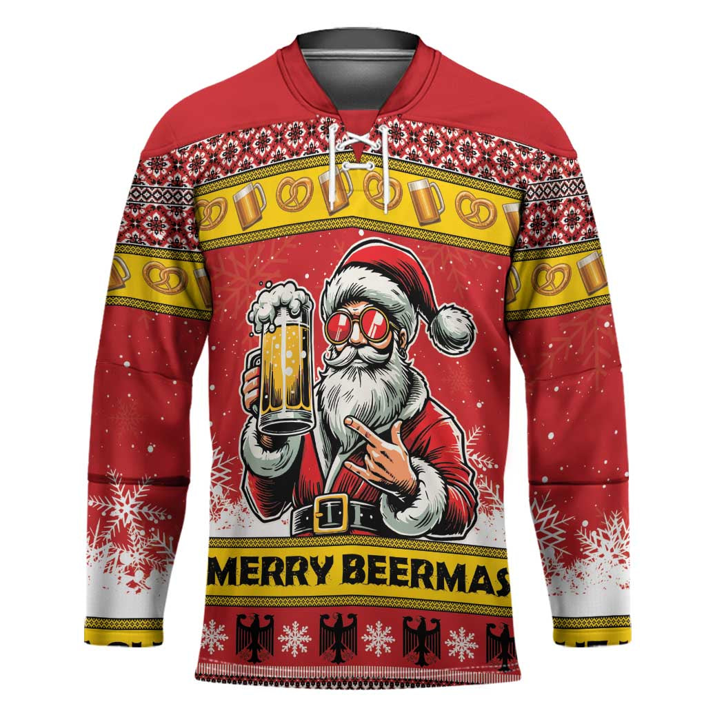 Personalized Germany Christmas Hockey Jersey Santa Claus Merry Beermas - Wonder Print Shop
