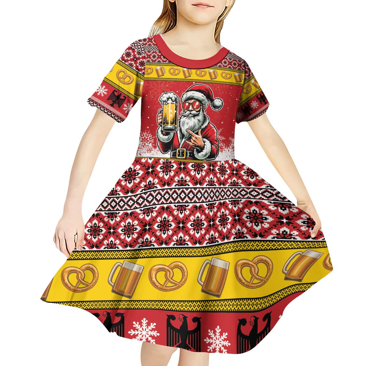 Personalized Germany Christmas Kid Short Sleeve Dress Santa Claus Merry Beermas - Wonder Print Shop