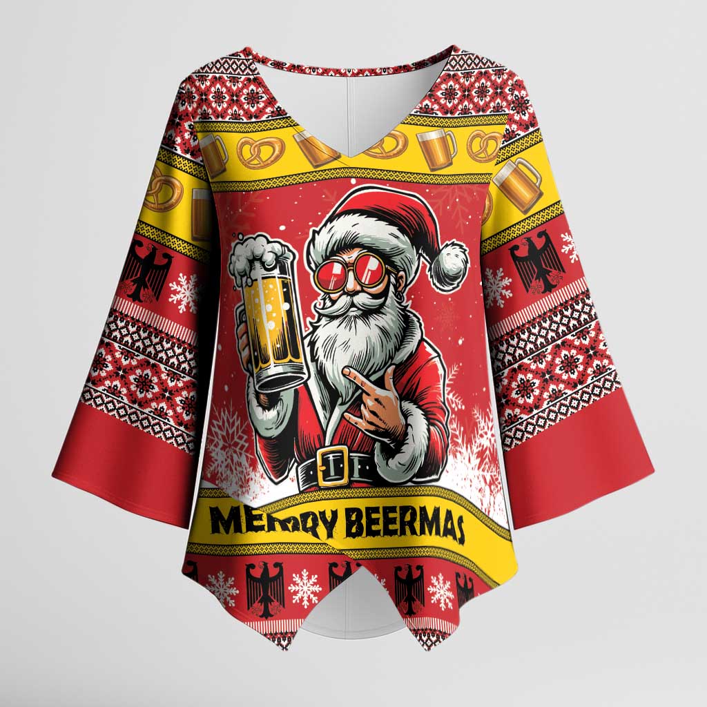 Personalized Germany Christmas Kimono Sleeve Blouse Santa Claus Merry Beermas - Wonder Print Shop