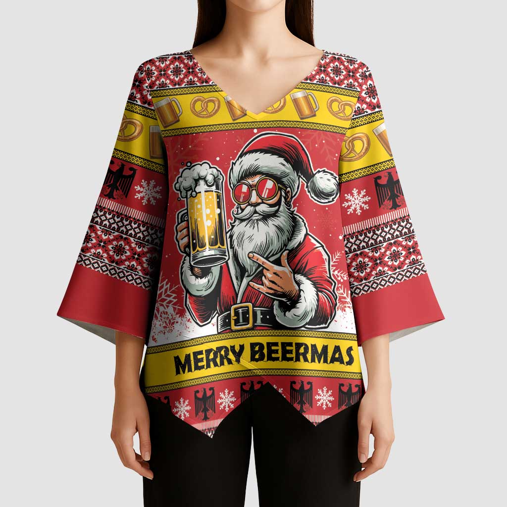 Personalized Germany Christmas Kimono Sleeve Blouse Santa Claus Merry Beermas - Wonder Print Shop
