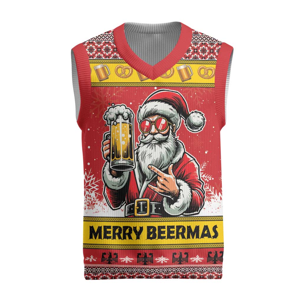 Personalized Germany Christmas Knitted V-Neck Vest Santa Claus Merry Beermas - Wonder Print Shop