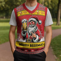 Personalized Germany Christmas Knitted V-Neck Vest Santa Claus Merry Beermas - Wonder Print Shop
