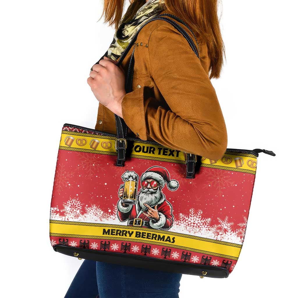 Personalized Germany Christmas Leather Tote Bag Santa Claus Merry Beermas - Wonder Print Shop