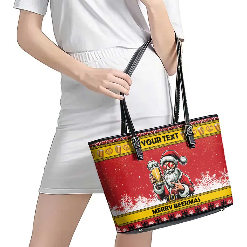 Personalized Germany Christmas Leather Tote Bag Santa Claus Merry Beermas - Wonder Print Shop