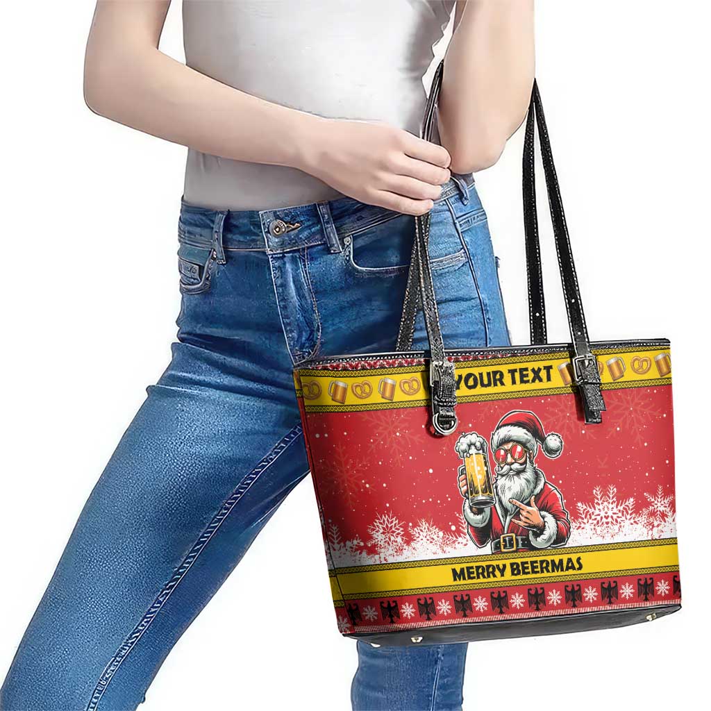 Personalized Germany Christmas Leather Tote Bag Santa Claus Merry Beermas - Wonder Print Shop
