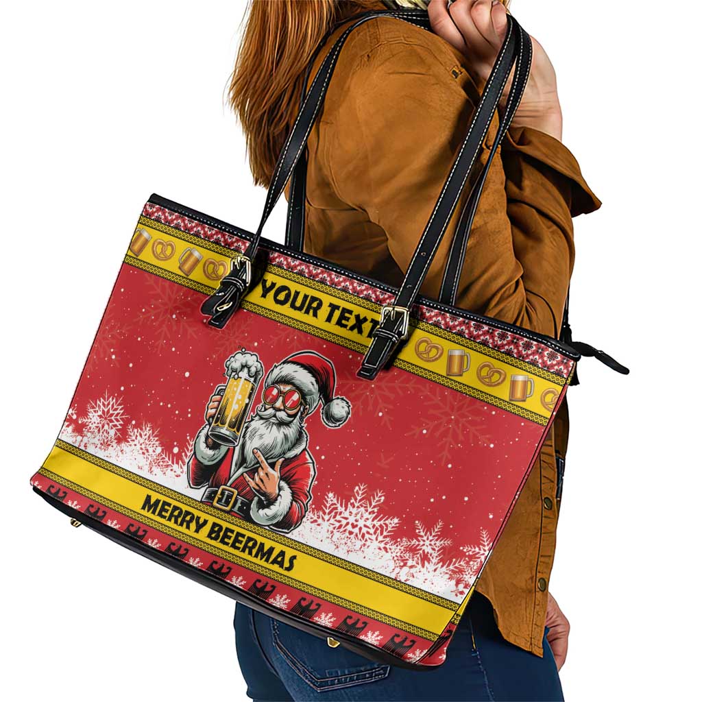 Personalized Germany Christmas Leather Tote Bag Santa Claus Merry Beermas - Wonder Print Shop