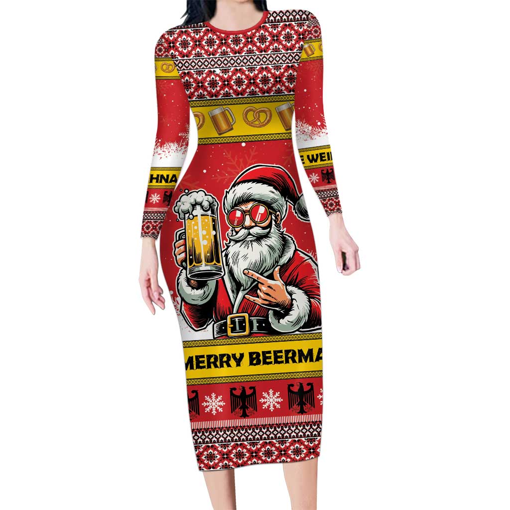 Personalized Germany Christmas Long Sleeve Bodycon Dress Santa Claus Merry Beermas - Wonder Print Shop