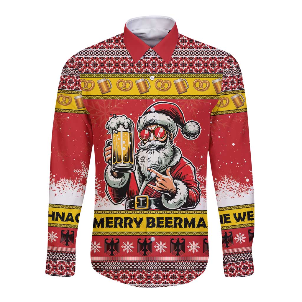 Personalized Germany Christmas Long Sleeve Button Shirt Santa Claus Merry Beermas - Wonder Print Shop