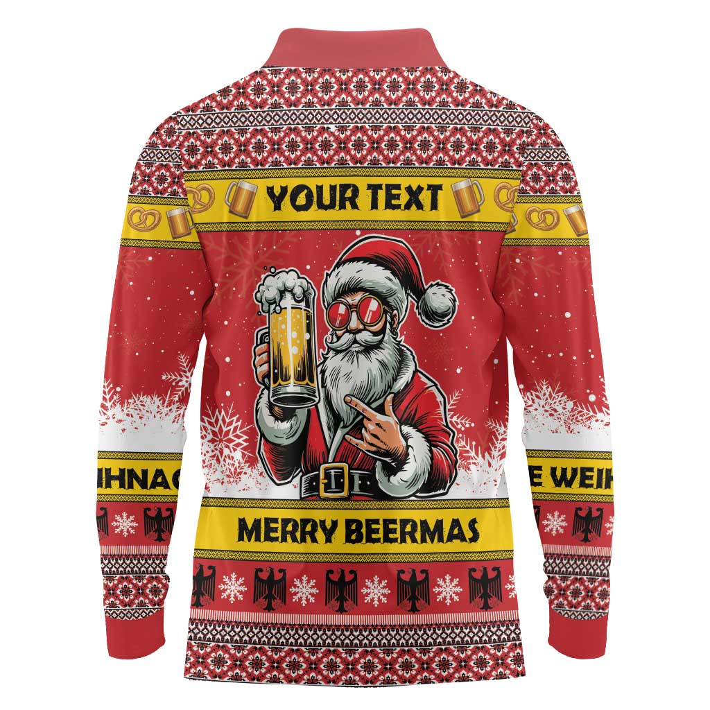 Personalized Germany Christmas Long Sleeve Polo Shirt Santa Claus Merry Beermas - Wonder Print Shop