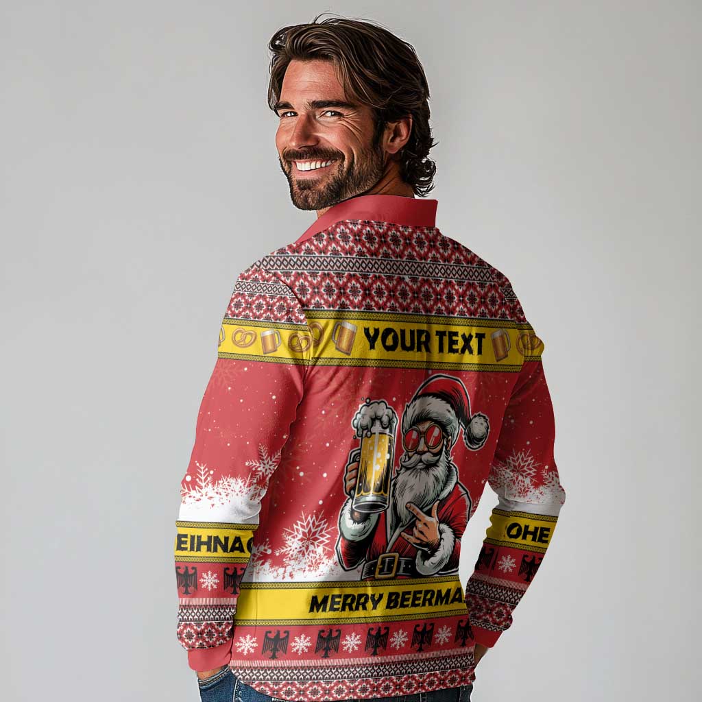 Personalized Germany Christmas Long Sleeve Polo Shirt Santa Claus Merry Beermas - Wonder Print Shop