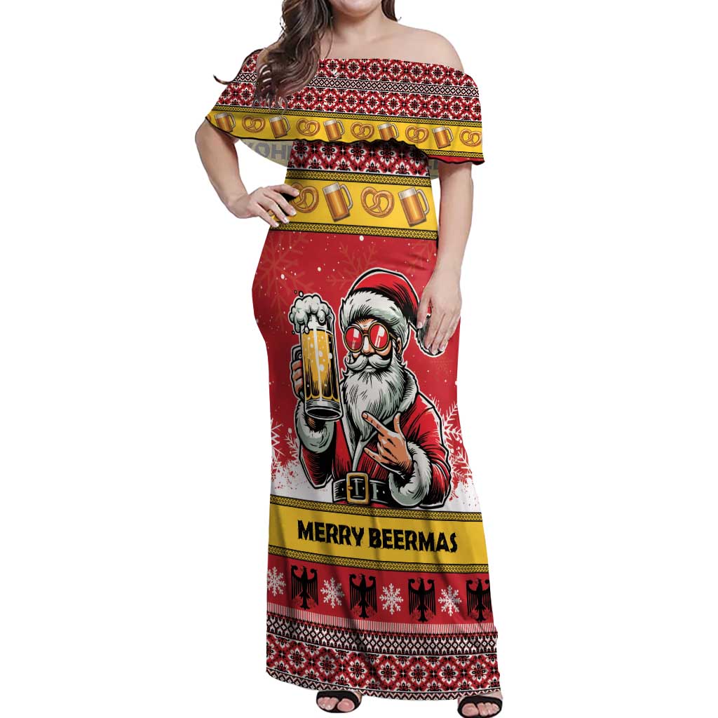 Personalized Germany Christmas Off Shoulder Maxi Dress Santa Claus Merry Beermas - Wonder Print Shop