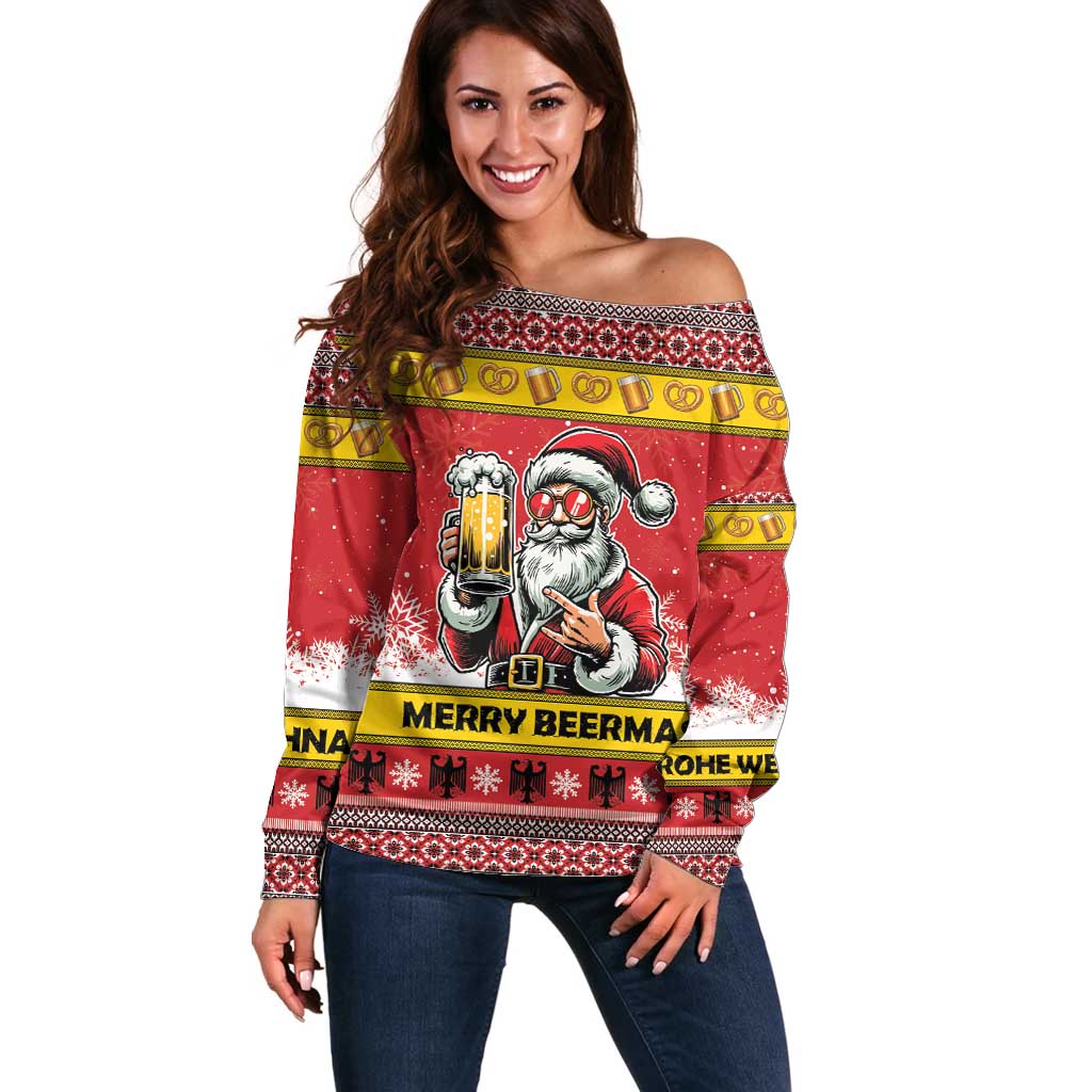 Personalized Germany Christmas Off Shoulder Sweater Santa Claus Merry Beermas - Wonder Print Shop
