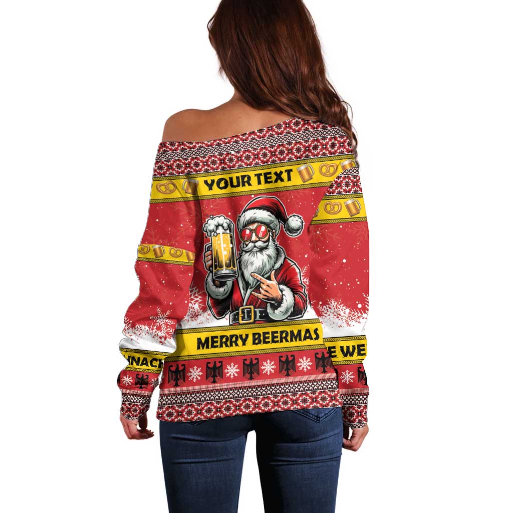 Personalized Germany Christmas Off Shoulder Sweater Santa Claus Merry Beermas - Wonder Print Shop