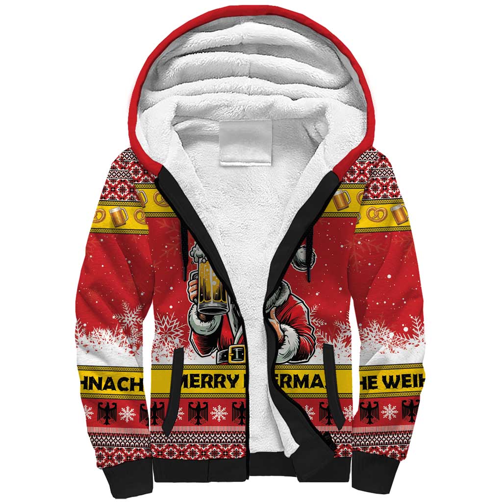 Personalized Germany Christmas Sherpa Hoodie Santa Claus Merry Beermas - Wonder Print Shop
